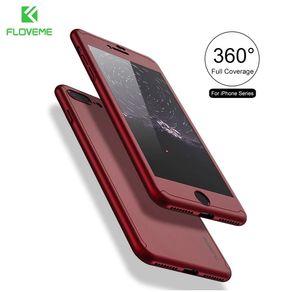 FLOVEME 360 Degree Full Body Cover For iPhone 5 5S 6 7 PlusTempered Glass Huawei Xiaomi 5s plus Redmi 3s Note 3 4 Cases |