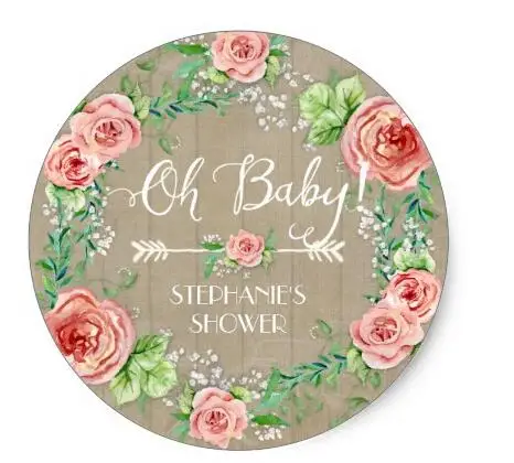 

1.5inch Oh Baby BOHO Bohemian Floral Babys Breath Rustic Classic Round Sticker