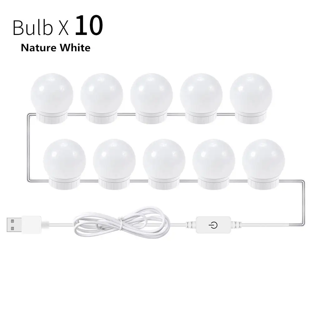 10 Bulbs Светодиодный косметический зеркало для макияжа с лампой лампочка 12 в светодиодный USB кабель питание туалетный столик макияж зеркало лампа Декор ванная комната настенный светильник - Испускаемый цвет: 10 Bulbs