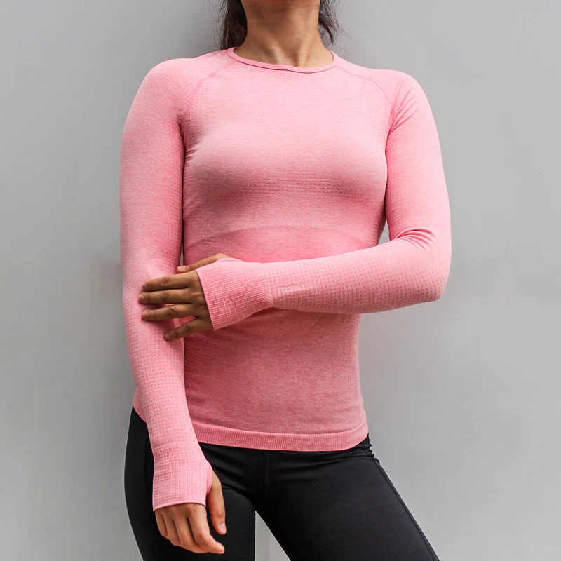 BINAND бесшовный дышащий Топ для йоги однотонный Высокоэластичный тонкий с длинным