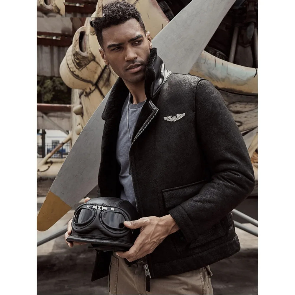 Куртка-бомбер из овчины Мужская Шуба с B-6 мехом