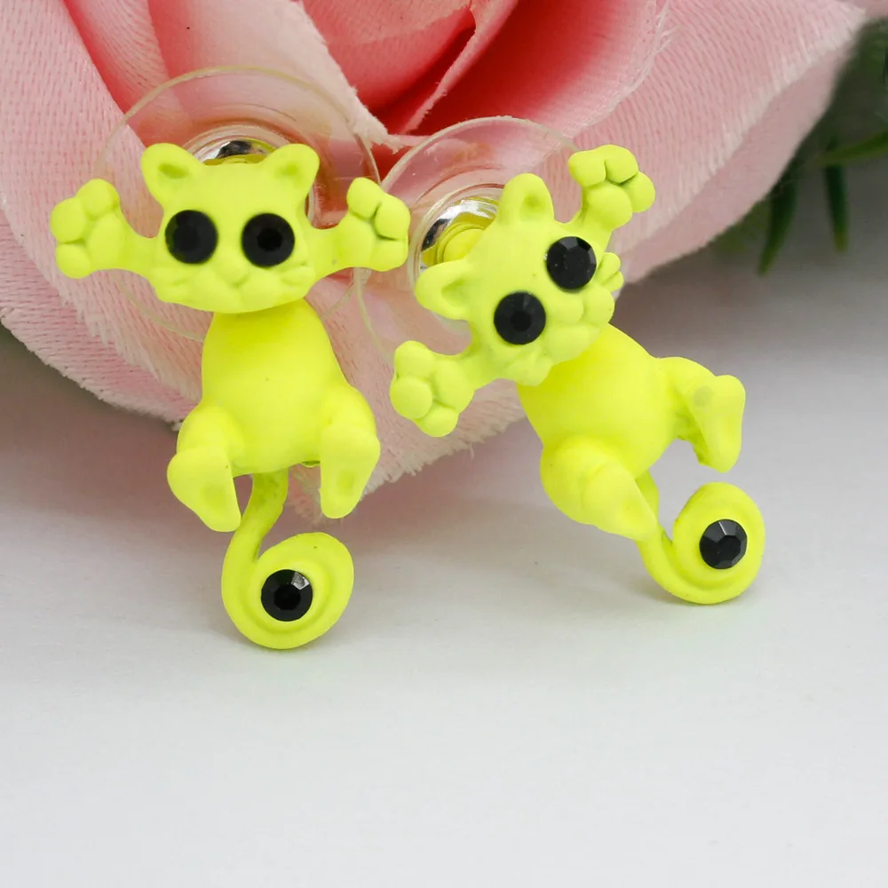 yellow Креативное милое модное животное, мультяшная кошка, серьги, аксессуары, 6 цветов, дизайнерское украшение - Окраска металла: yellow