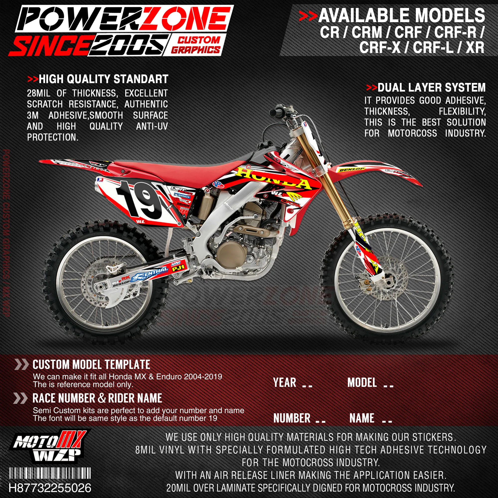

PowerZone Custom Team Graphics Backgrounds Decals 3M Stickers Kit For HONDA CRF250R 2004-2009 CRF450R 2002-2004 2005-2008 026