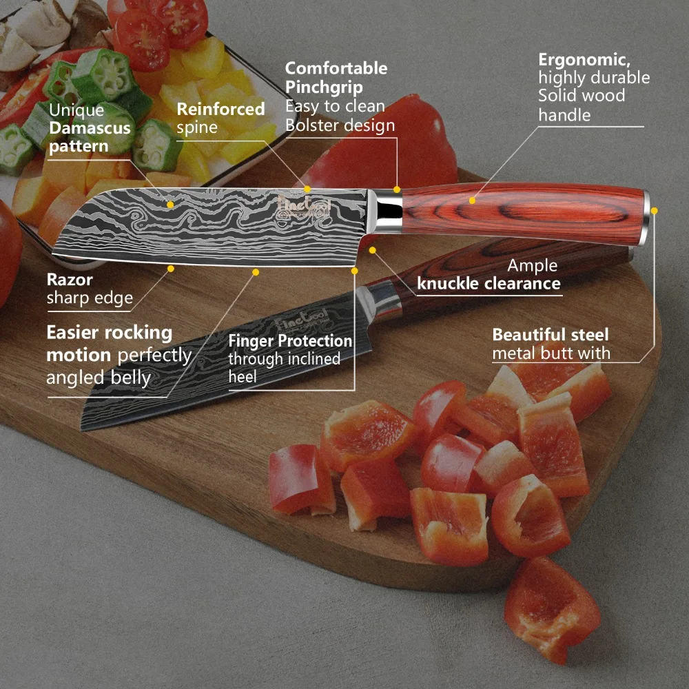 5 дюймовый нож Santoku японский 7CR17 из нержавеющей стали с цветной деревянной ручкой