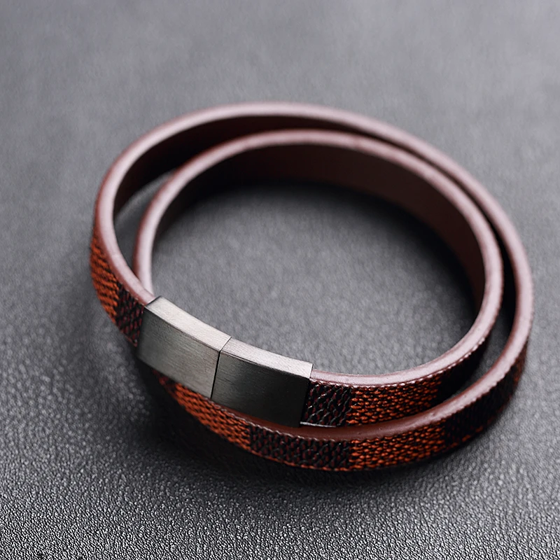 MOGE Мода Для мужчин 10*3 мм Роскошные Кожаные браслеты Классика Нержавеющая сталь