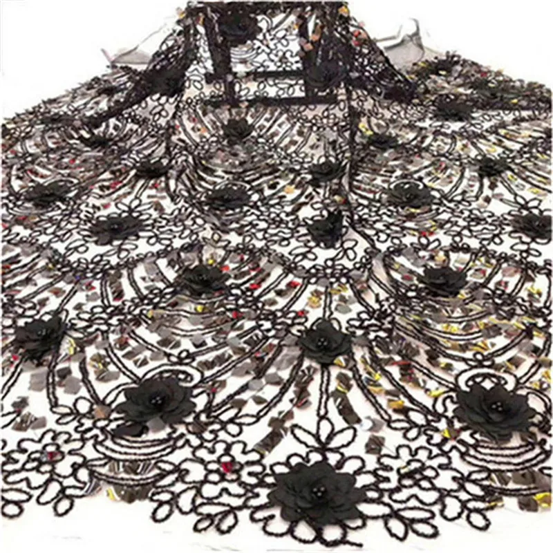 Высококачественная африканская кружевная ткань с блестками фиолетовая объемным