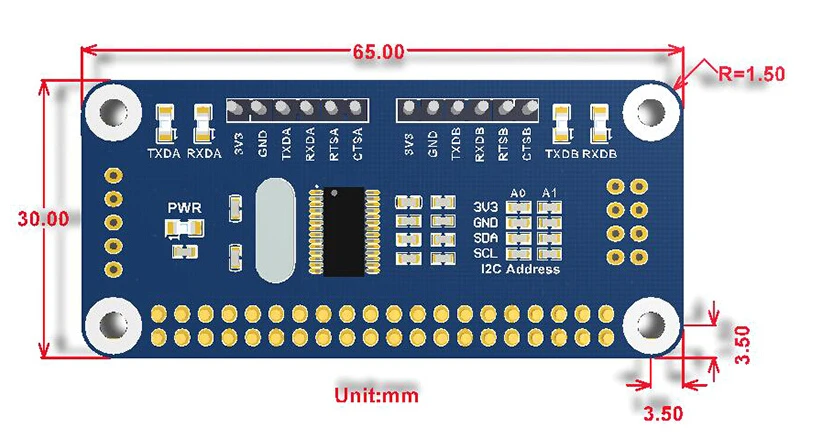 Последовательный расширения шляпа с I2C Интерфейс на борту SC16IS752 расширяется 2-ch UART и 8 программируемых GPIO для Raspberry Pi 3 Pi Ноль 0