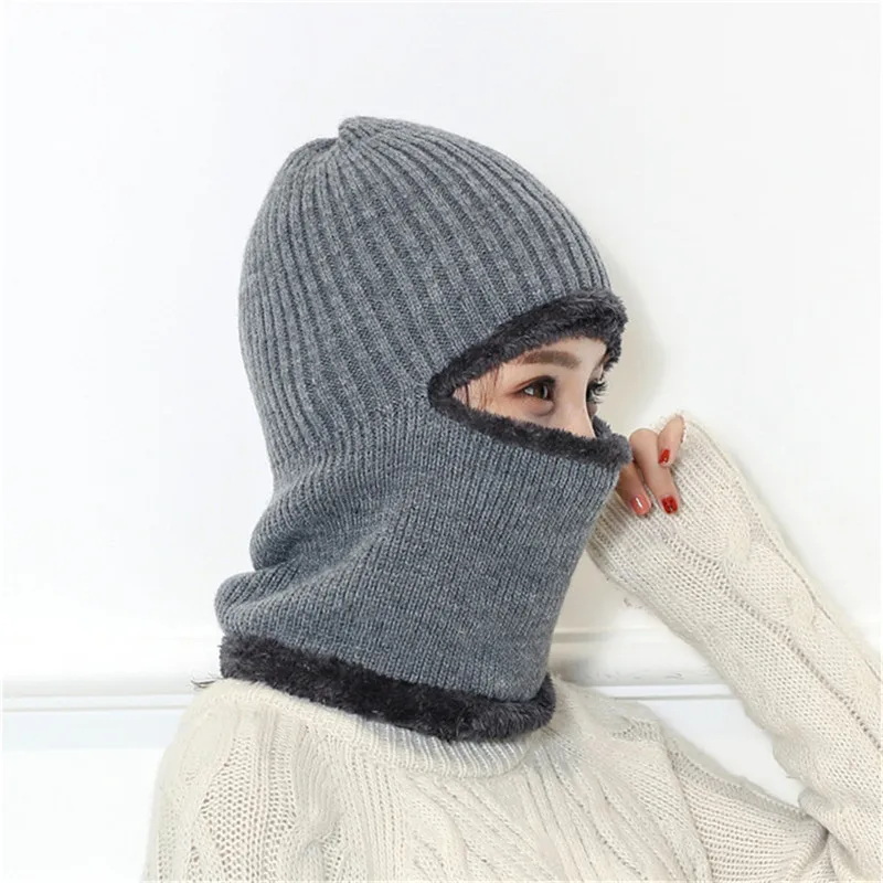 Новые унисекс Зимние шапочки Шапки толстый вязаный Для женщин Skullies шапочки с капюшоном лыжный Кепки маска для лица для верховой езды Шапки casquette gorros