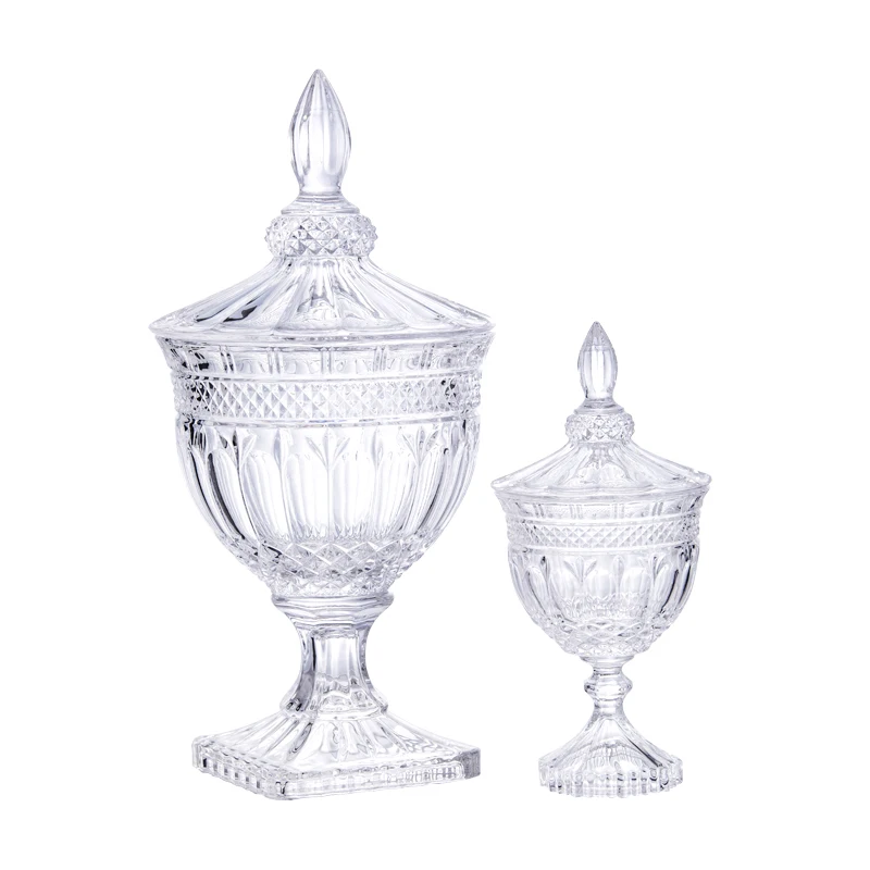 

Europe high feet glass candy jar Food Storage tank Hotel wedding dessert dining table shopwindow decorate transparent Glass jar