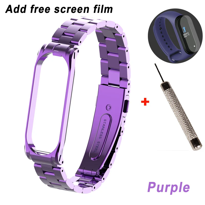 Purple Металлический браслет, 4 ремешка, ремешок на запястье, ремешок для воровства, Miband, 4 аксессуары, Mi, замена для модных умных часов - Цвет: Purple