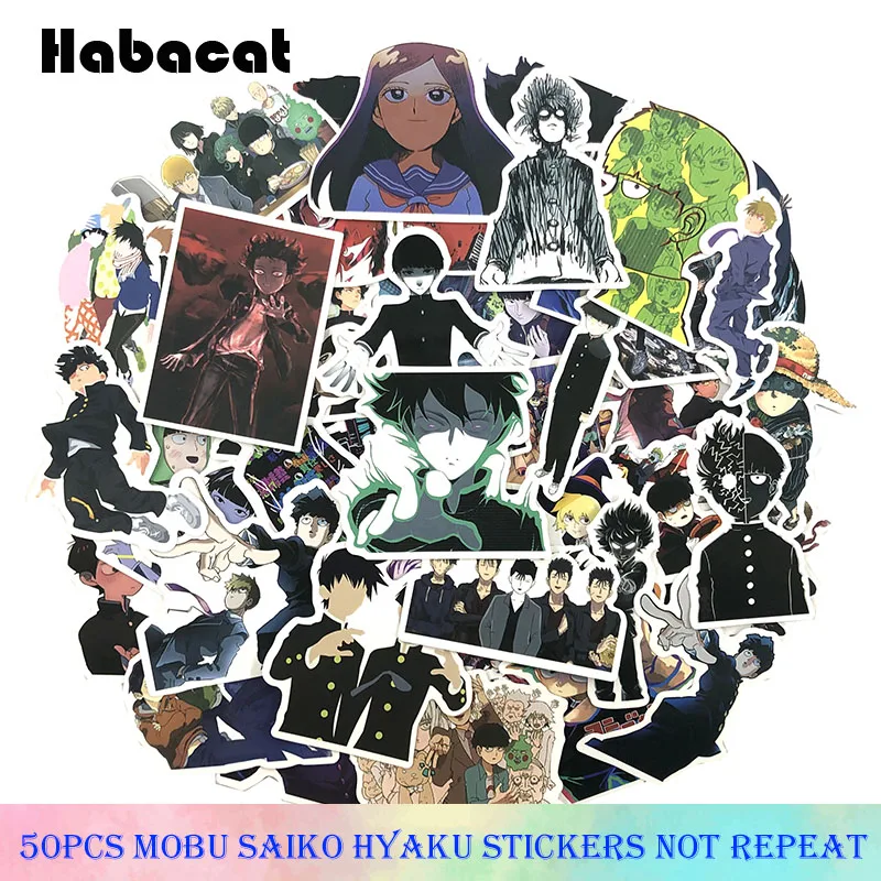 

10/50Pcs/Pack Mobu Saiko Hyaku Graffiti Stickers Mob Psycho 100 For Luggage Laptop Skateboard Sticker Moto Bicycle Guitar Fridge