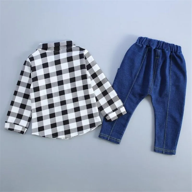 Kids Plaid Shirt + Pant 2pcs Clothing Baby Boys Boutique Denim Fashion Clothes Sets Tiny Cottons Winter Formal Children Costumes | Детская