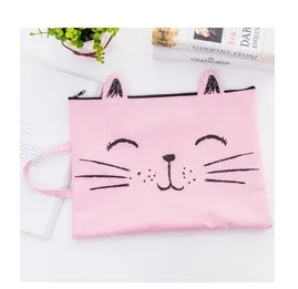 Розовый 1 шт. Kawaii Kitty Cat Милая тканевая папка на молнии, папка для документов, блокнот, органайзер, сумка для студентов, офисные канцелярские принадлежности - Цвет: Розовый