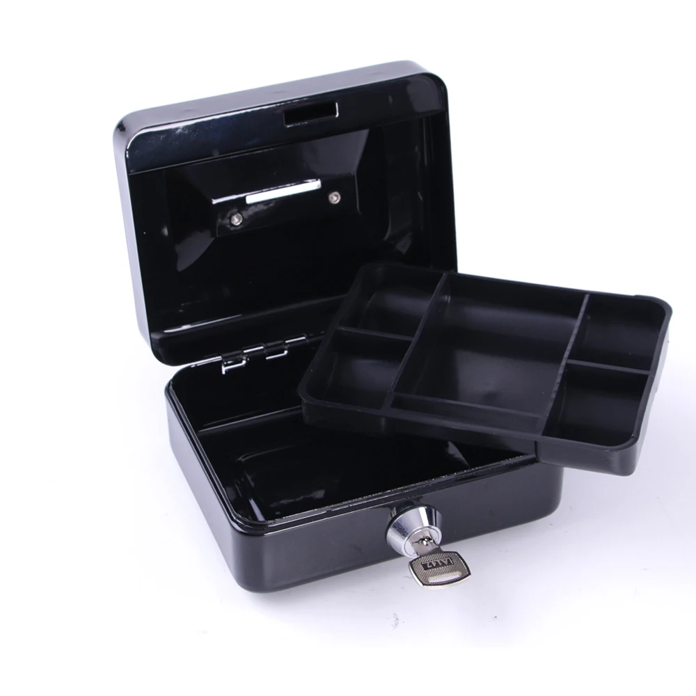 Коробка для наличных сейф маленькая копилка монет металлическая денежная черная