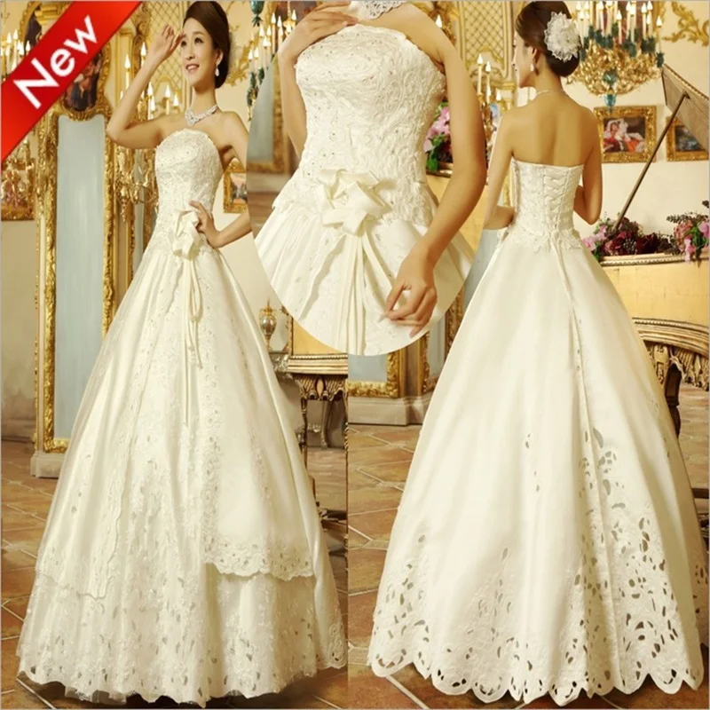 

2017 Latest Wedding Dresses White/Ivory Satin Strapless Luxury Bridal Gown Sweet Princess Ball Gown Vestidos De Novia