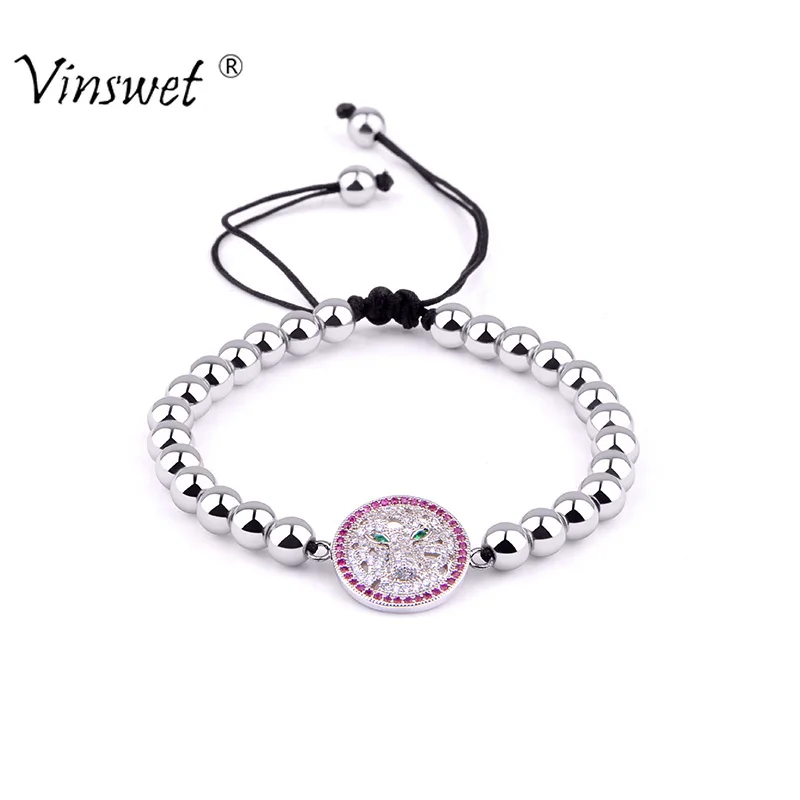 Круглая голова льва браслет из натурального камня гематит плетеные браслеты для