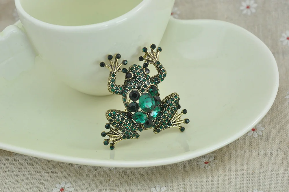 Green Crystal Rhinestone Frog Brooch Pin Bufonid Toad Vintage Fashion Jewelry Animal Accessory 2018 Factory Sale | Украшения и