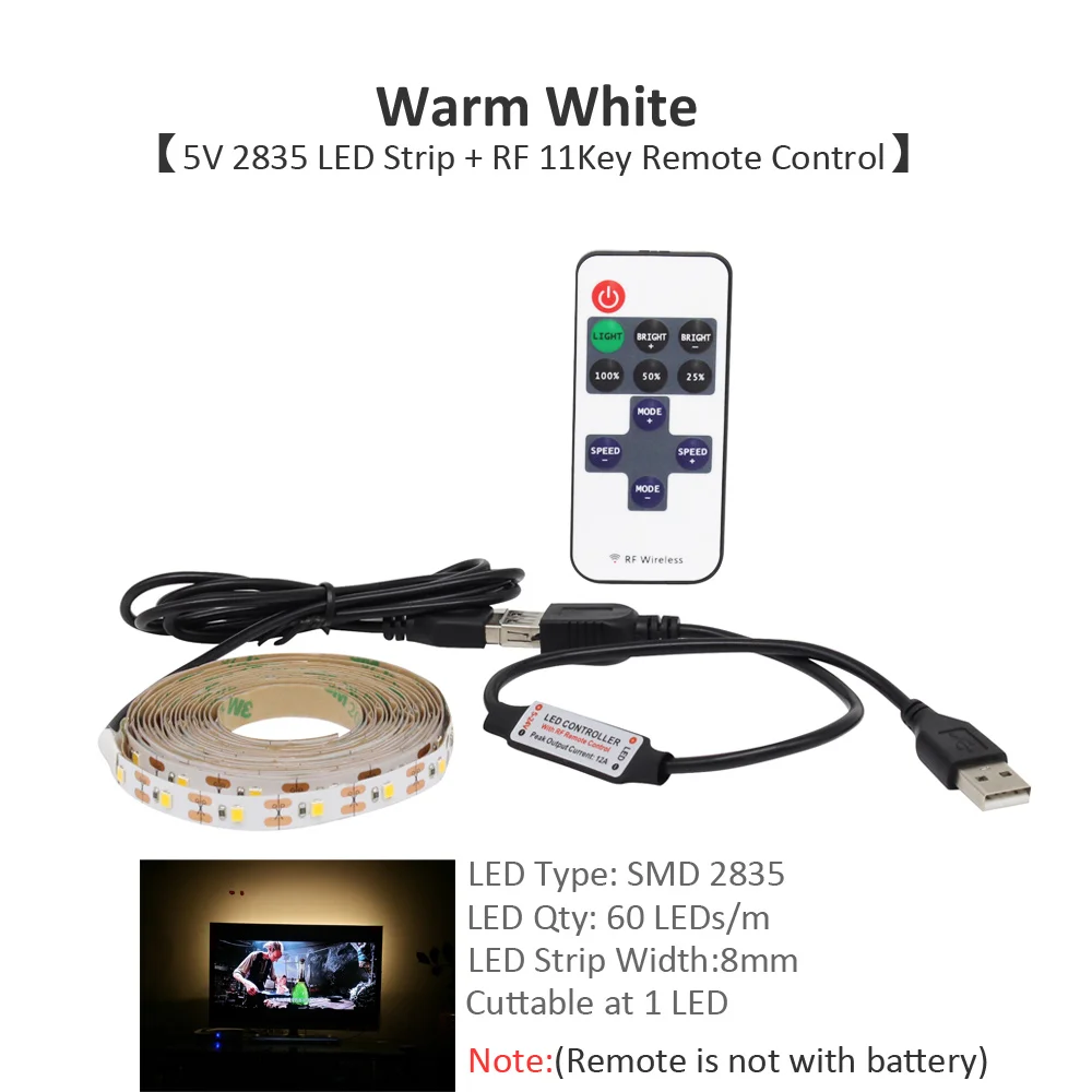 Warm White RF11Key Светодиодная лента Bluetooth USB 5 V SMD 5050 3528 Водонепроницаемая RGB CCT Беспроводная Музыка USB светодиодные осветительные полосы для компьютера ТВ светильник - Испускаемый цвет: Warm White RF11Key