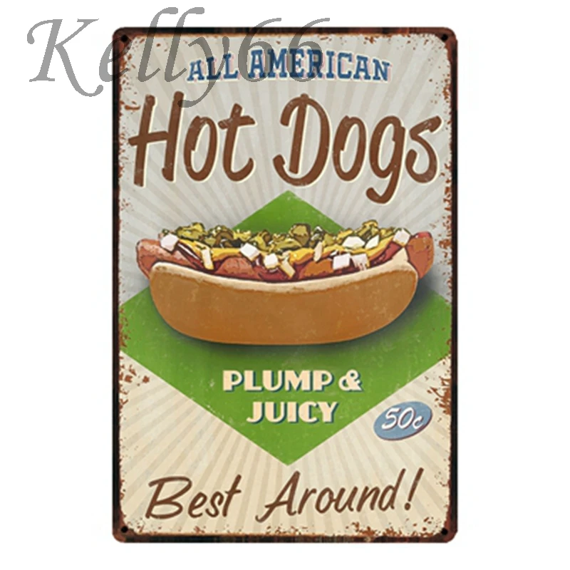 

[ Kelly66 ]New Metal Sign ALL AMERICAN HOT DOGS Painting Home Decor Bar Wall Art Painting 20*30 CM Size y-1492