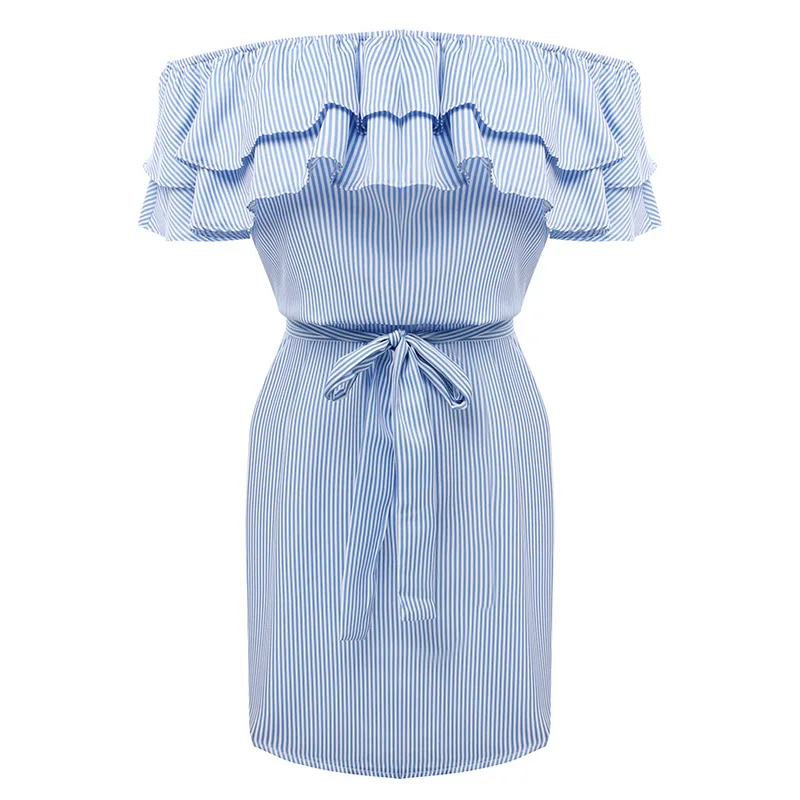 Wonder летнее повседневное Полосатое мини платье с открытыми плечами модное