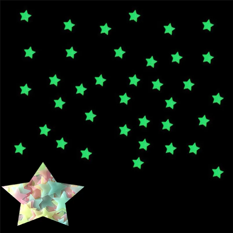 Светящиеся Настенные наклейки 100 шт. флуоресцентные светится в темноте звёзды