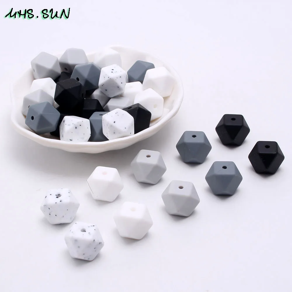 MHS. SUN силиконовые бусины 17 мм Детские Прорезыватели для зубов DIY игрушка Синий/Зеленый шестиугольник свободные бусины сделать Жевательная для прорезывания зубов ожерелье ювелирные изделия - Цвет: 2