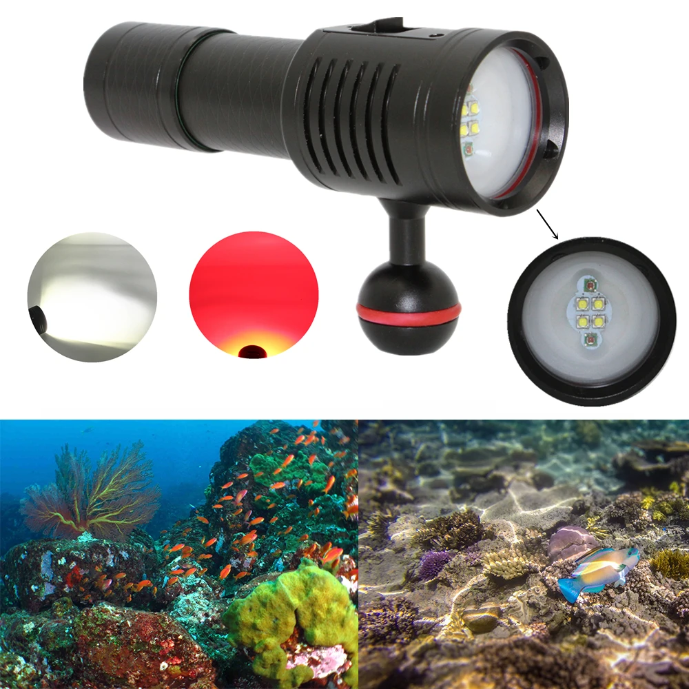 Photography Diving Flashlight Waterproof Dive Video Light 2000LM 4x XP-G2 White + 2x XPE Red LED Dive Torch Underwater Lamp waterproof 14led portable diving light torch underwater led photography video dive flashlight lamp