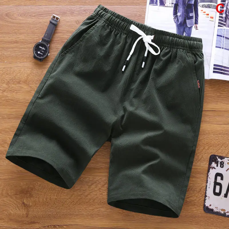 Армейский зеленый Мужские шорты сплошной цвет дышащий Slim Fit средняя талия половина брюки для лета HSJ88 - Цвет: Армейский зеленый