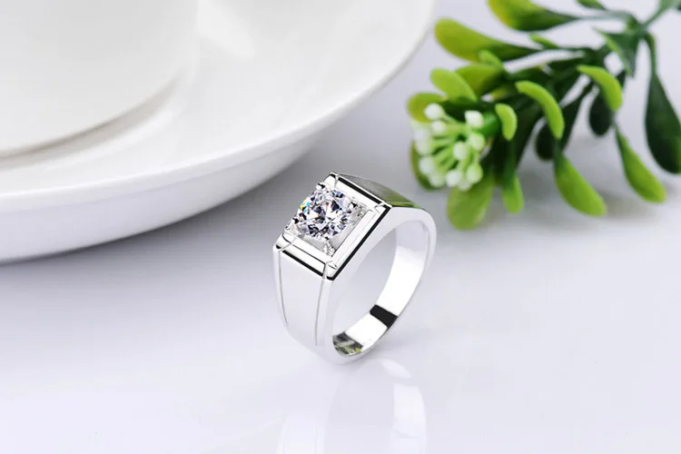 Genuine 14K White Gold 1CT Diamond Solitaire Ring Men Solid Setting Engagement Jewelry for Male Nice quality Him | Украшения и