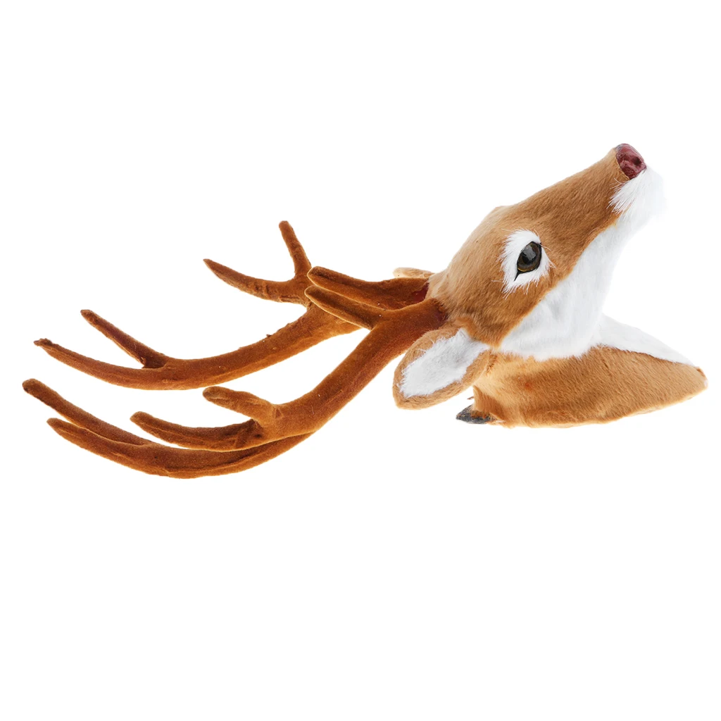 

Realistic Stuffed Deer Head Model Toy Faux Fur Animal Home Ornament Gift Lifelike Stuffed Animal Model