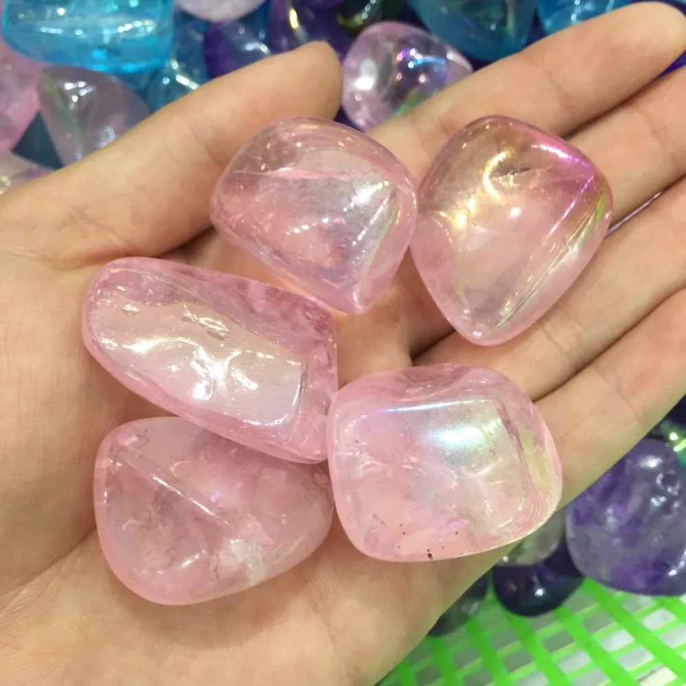 Фото 5pcs Angel Aura Quartz Pink Titanium Bismuth Coated Crystal Tumbled stone Healing Stones 5pcs Angel Aura Quartz Pink Titanium Bismuth Coated Crystal Tumbled stone Healing Stones