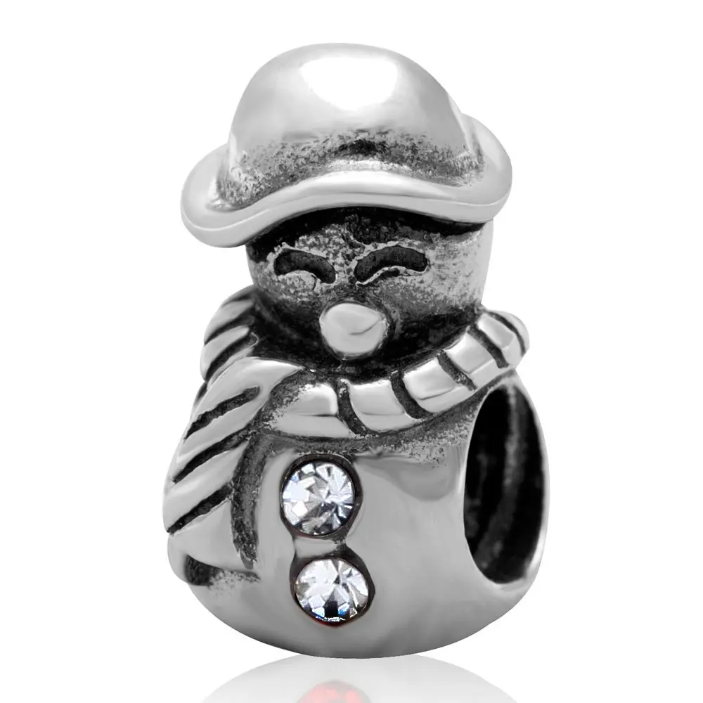 Clear Snowman Charm Choruslove Рождество Санта Клаус подвеска-колокольчик дерево олень звезда шарик серебряные бусины 925 пробы Fit Pandora амулеты Подарочный браслет - Цвет: Clear Snowman Charm