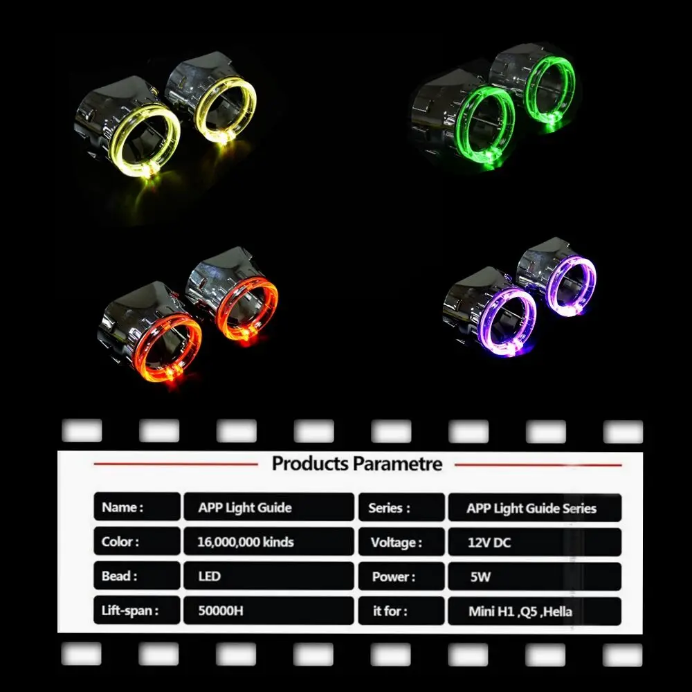 2,5 дюймов Автомобильный би ксенон hid объектив проектора с RGB приложение Bluetooth функция ангельские глазки маска лампа автомобильный комплект для сборки для H1 H4 H7