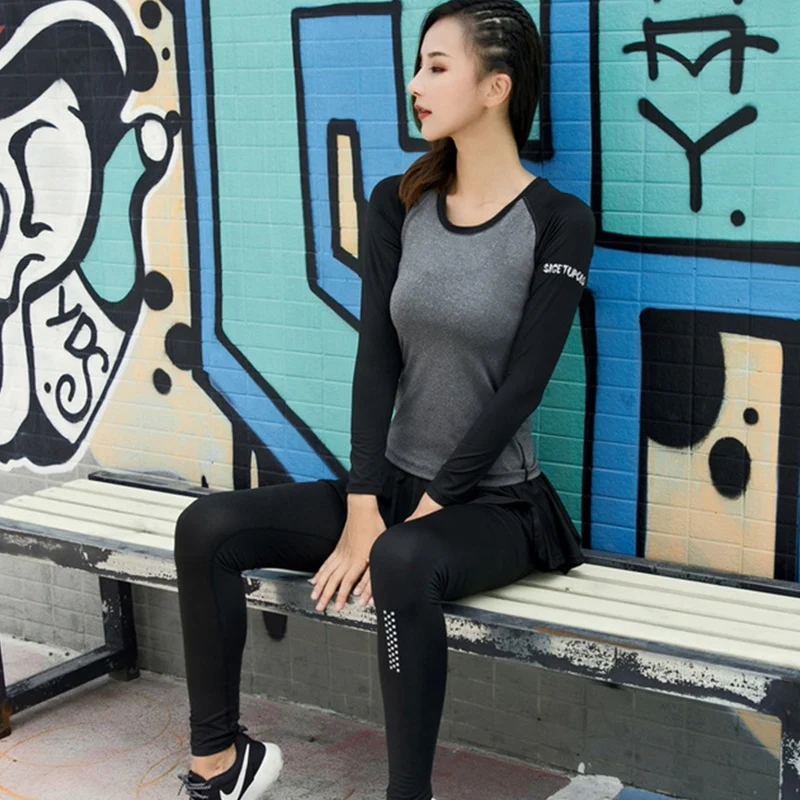 Эластичная Женская юбка + брюки 2 в 1 штаны для йоги новинка 2019 спортивная одежда