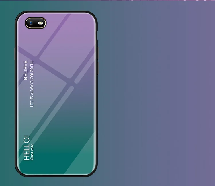 Градиентный чехол из закаленного стекла для OPPO A1K Realme C2, чехол для телефона, мягкая силиконовая рамка, твердая задняя крышка для Realme C2, противоударный