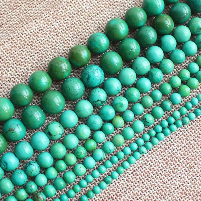 Круглые свободные шарики из натурального зеленого бирюзы 4-12 мм 15 дюймов/38 см для