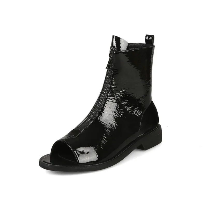 Женские ботильоны из лакированной кожи ботинки гладиаторы на молнии с открытым