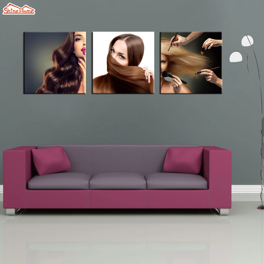 ShineHome-3pcs принты на холсте модульные картины салон красоты волос рисунок Hairdo плакаты картины Quadros украшения на стену