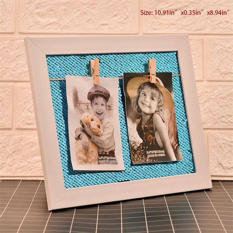 Size10.9x8.9 blue Nature Solid Simple Wood Frame Diy Sequined Background Photo Frame Modern Family Baby Couple Picture Display Wall Decoration - Цвет: Size10.9x8.9 blue