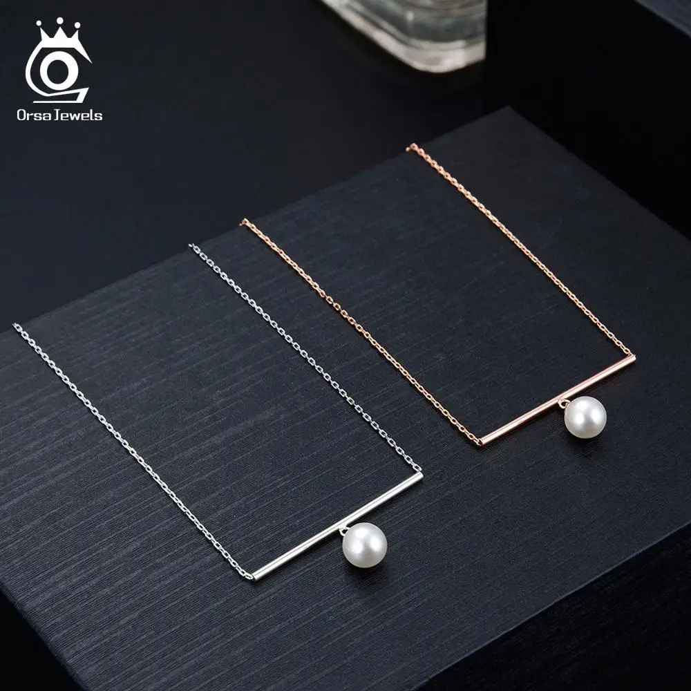 ORSA JEWELS Top Grade Shell Pearl Women Pendant Necklace Rose Gold/Silver Color 925 Sterling Silver Necklace Fine Jewelry SN151