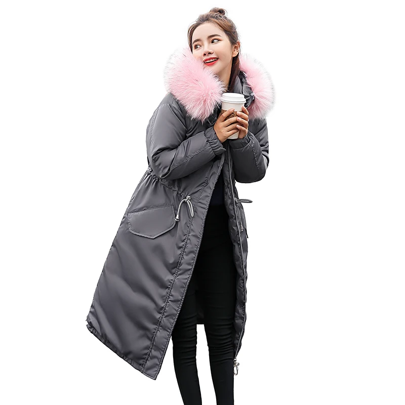 2018 меховой воротник Для женщин зимние пальто с капюшоном Женский Плюс Размеры 3XL