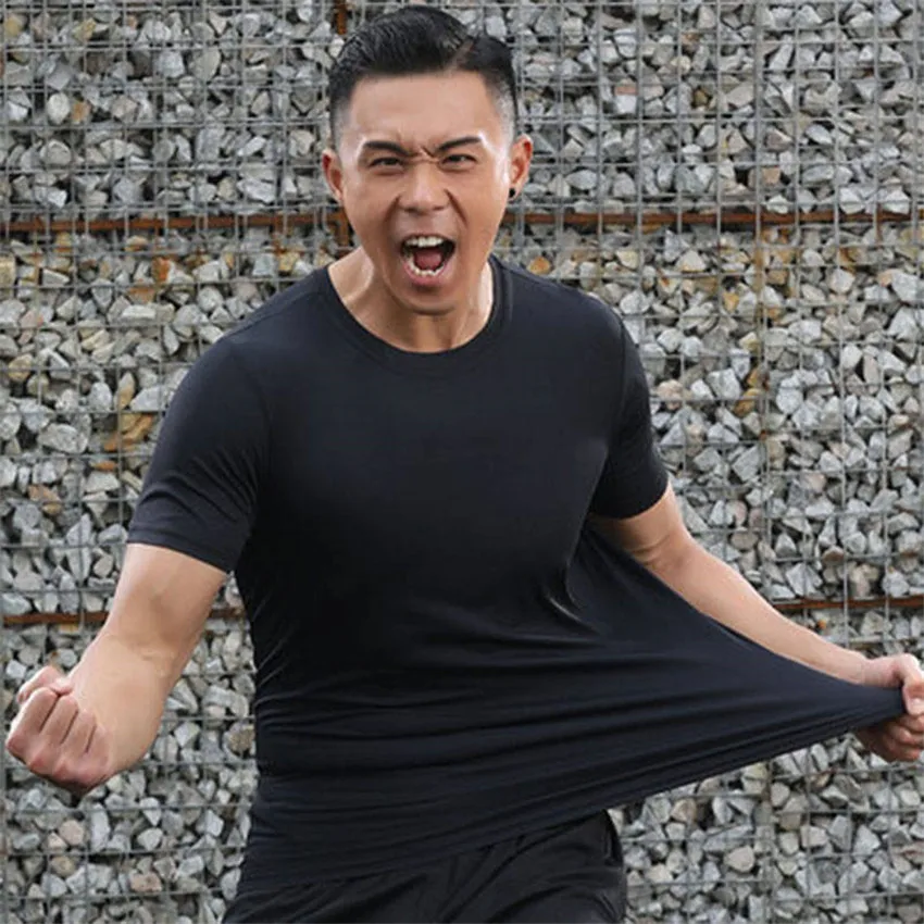 Мужская быстросохнущая одежда с короткими рукавами и круглым вырезом для бега