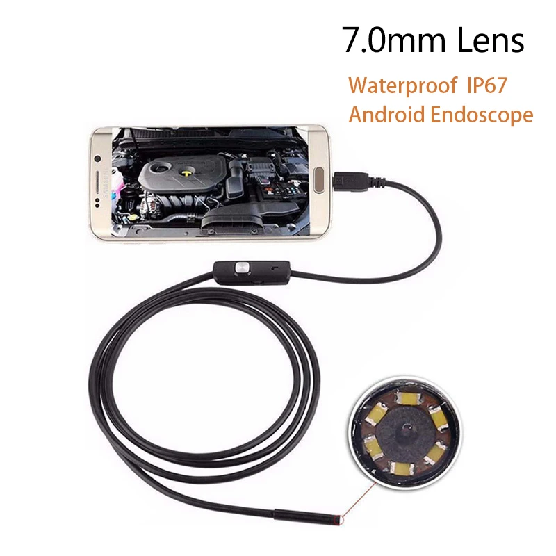 7.0mm lens 2 м 1 м Мини эндоскоп камера Гибкая IP67 водонепроницаемый осмотр бороскоп камера для Android ПК ноутбук 6 светодиодов регулируемый - Цвет: 7.0mm lens