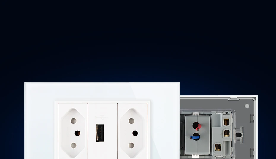 Livolo бразильский/Итальянский стандарт 3 контакта 10А розетка с USB, белая стеклянная панель USB розетка, C9C2UBR1-11