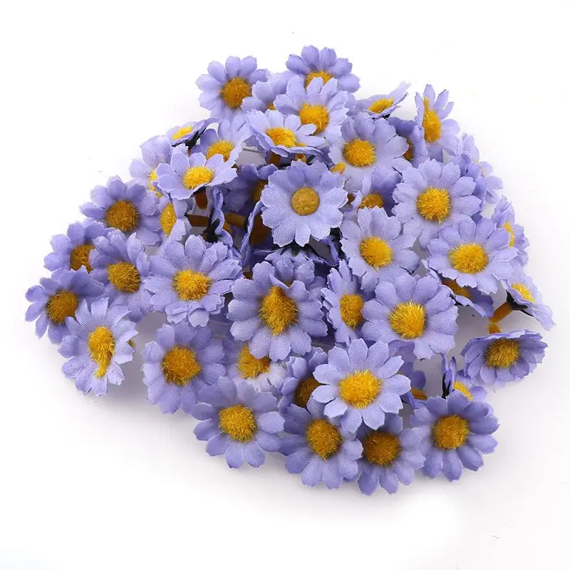 purple 100 шт./лот, 2,5 см, мини ромашка, декоративный цветок, искусственные шелковые цветы, вечерние, свадебные украшения, домашний декор(без стебля), дешевле - Цвет: purple