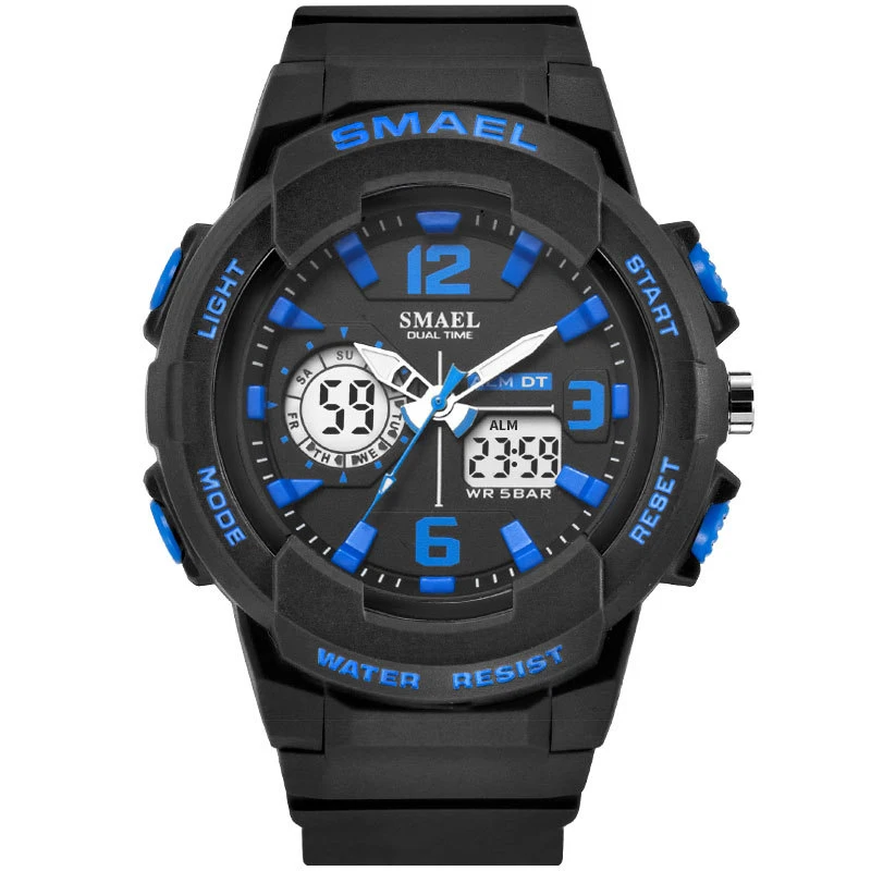 Black Blue SMAEL брендовые Модные женские спортивные часы светодиодный цифровой кварцевые военные часы мужские часы для мальчиков и девочек, студенческие многофункциональные наручные часы - Цвет: Black Blue