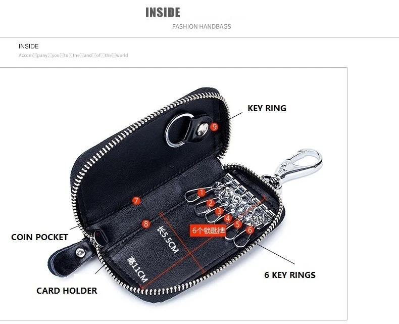 Стиль Зимние туфли из натуральной кожи с держатели ключей от автомобиля ключница Многофункциональный Сапоги на молнии с квадратным клавиша Home Чехол Для женщин кошелек для ключей