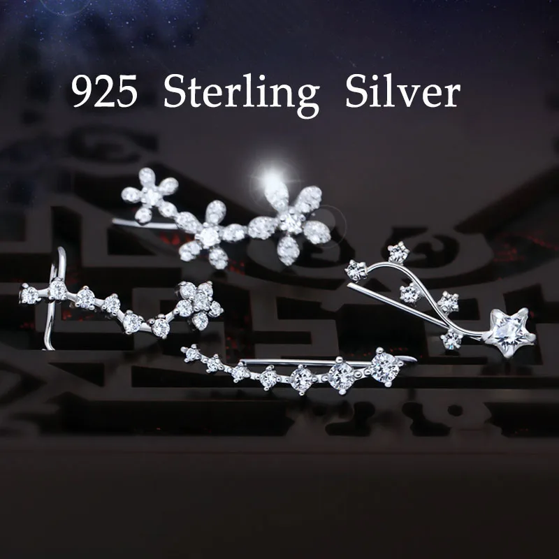 Женская серебряная Ушная манжета с цветком из фианита висячие серьги кубическим