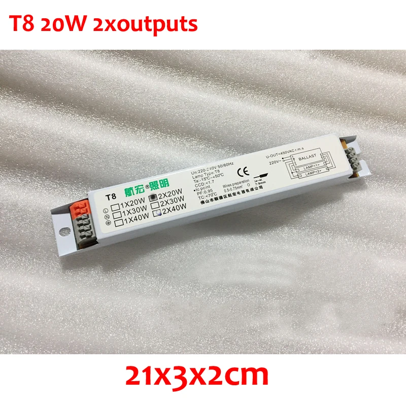 

1Pc 220-240V AC 20W T8 Two Outputs Wide Voltage T8 Electronic Ballast Fluorescent Lamp Ballasts 50/60HZ