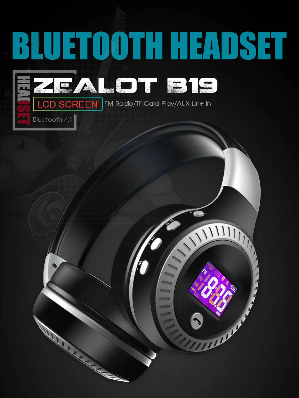 ZEALOT B19 Беспроводная гарнитура Bluetooth наушники стерео бас наушники Поддержка Micro SD карты AUX радио микрофон